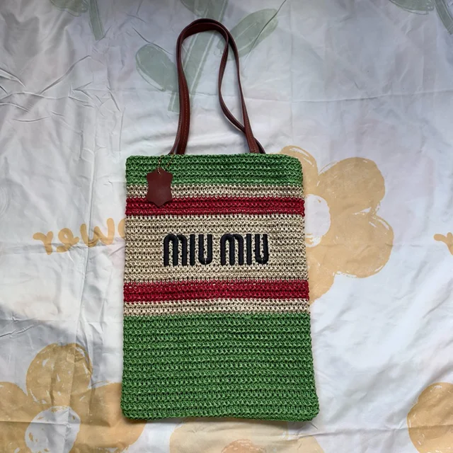 Miumiu Green Woven Tote Bag in green|brown|neutral Woven leather from Poshmark