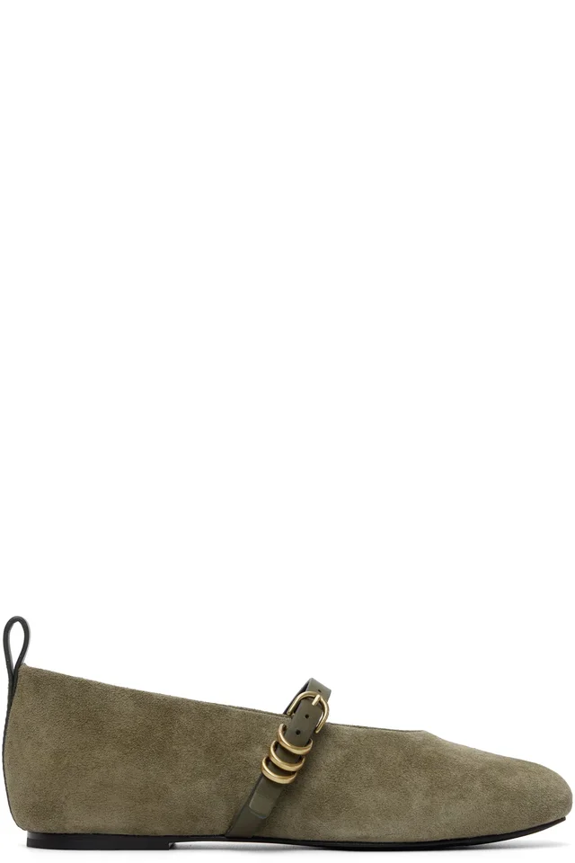 Khaki Spire Suede Mary Jane Flats, image 1 of 1 from SSENSE