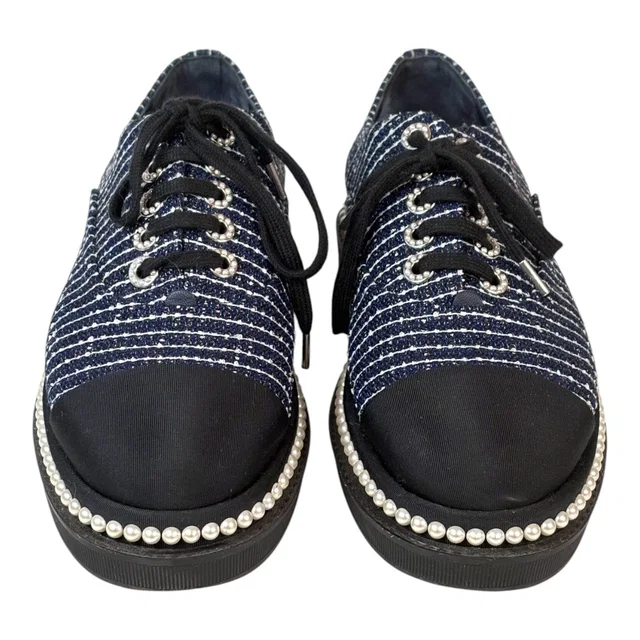 Chanel Blue Denim Pearl Shoes #40 in Blue Denim from Luxury Promise