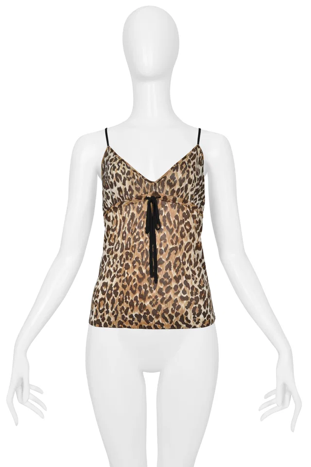 Dolce & Gabbana Leopard Print Camisole Top With Tie in Velvet from Resurrection Vintage