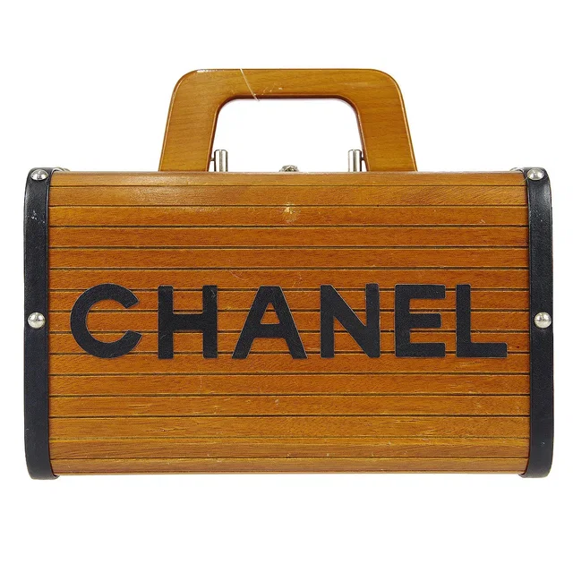 Chanel 1990s Wooden Vanity Handbag in Leather from AMORE Vintage Tokyo