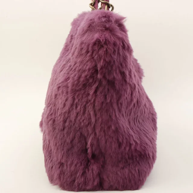 Circa 2000 Chanel Rabbit Fur CC Plate Chain Tote Bag Purple in Purple from VINTAGE QOO TOKYO, photo 5 of 14