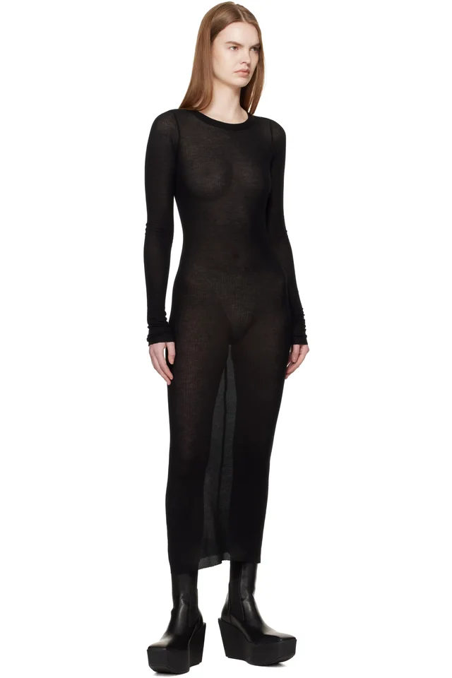 Rick Owens Black Temple Rib LS Midi Dress, photo 4 of 4 from SSENSE