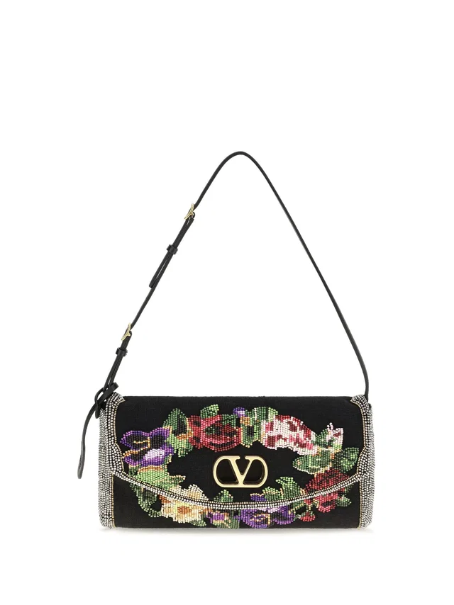 Valentino Garavani Devain Shoulder Bag — Black Silk Satin in Black Satin from HEWI