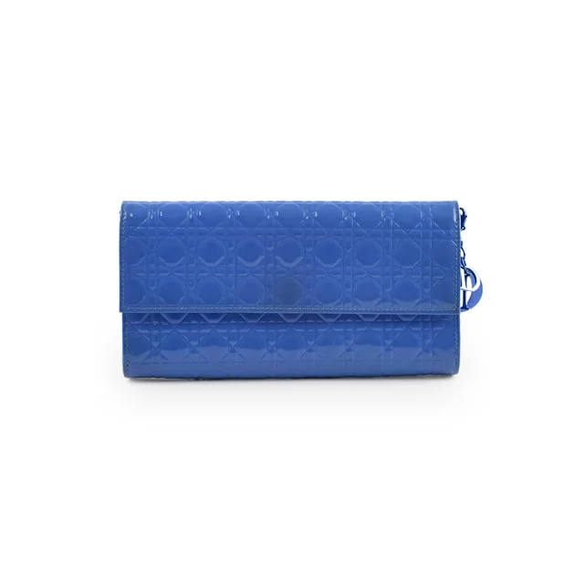 Dior Wallet on Chain WOC Blue Patent in Blue Patent leather from The Purse Affair