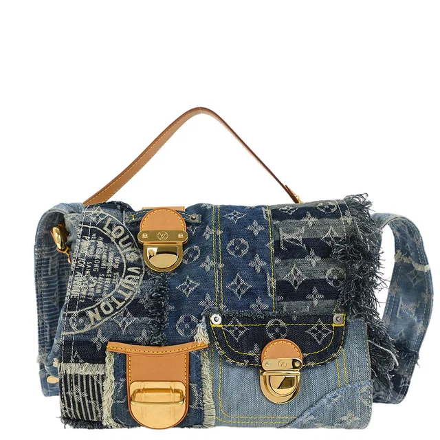 Louis Vuitton 2007 Monogram Denim Patchwork Postie 2way Handbag M95374 in Denim from AMORE Vintage Tokyo