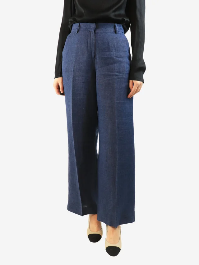 Max Mara Blue linen trousers - size UK 8 in Blue from Sign of the Times