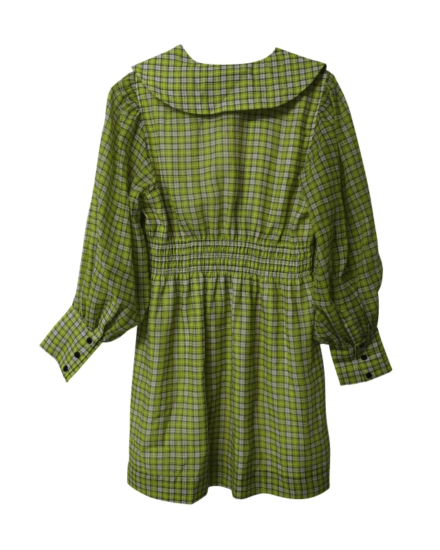 GANNI Wide Collar Smocked Mini Dress in Yellow Print Polyester in Yellow, photo 5 of 6 from ShopSimon