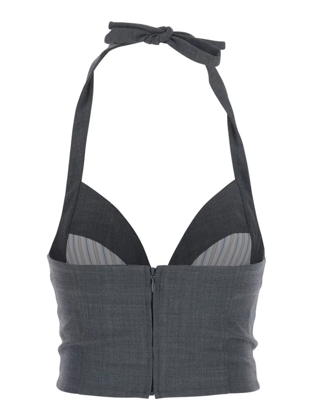 SHUSHU/TONG Grey Top with knot detail on the front in wool and fabric Blend woman in Grey 50% Wool 50% Polyester, photo 3 of 6 from Gaudenzi Boutique