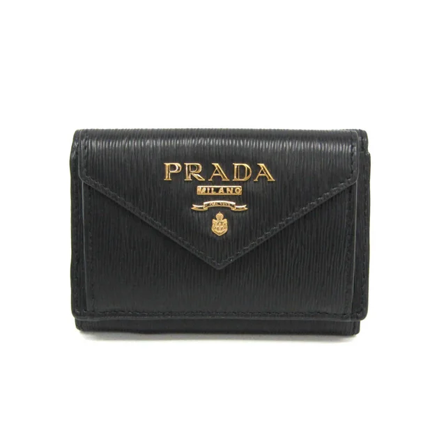 Prada VITELLO MOVE 1MH021 Women's Leather Wallet (tri-fold) Black in Black Leather from Elady