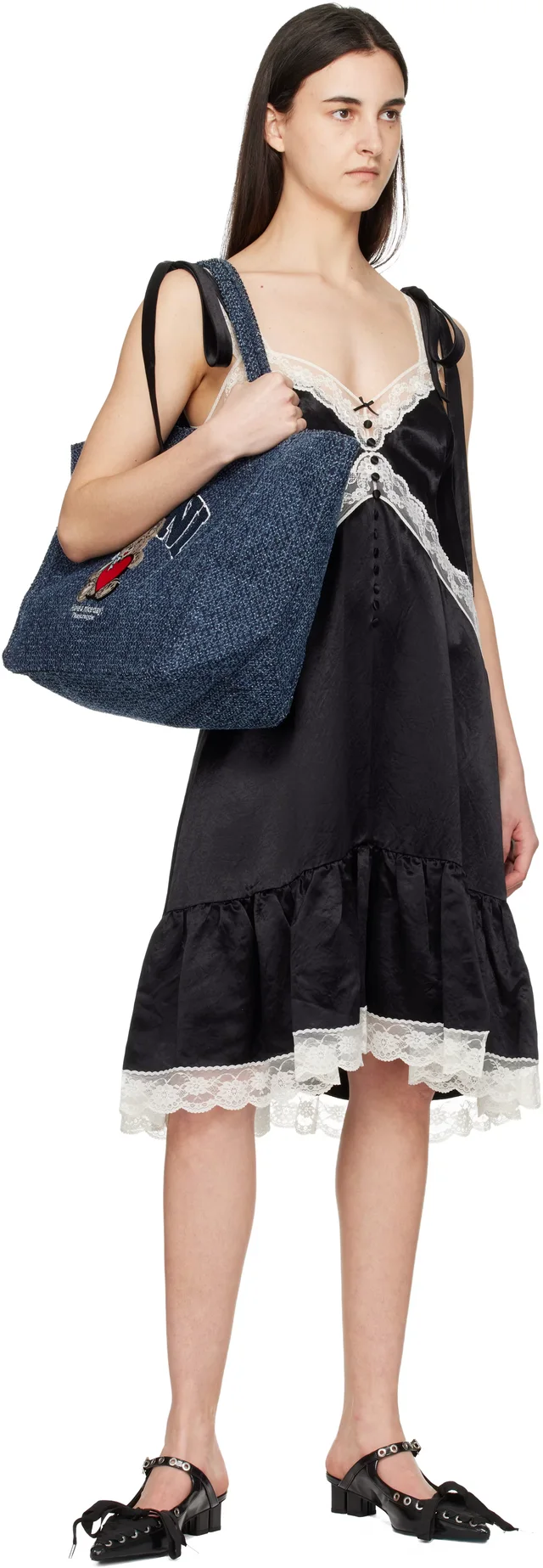 GANNI Navy XXL Bear Tweed Denim Shopper Tote, photo 4 of 8 from SSENSE
