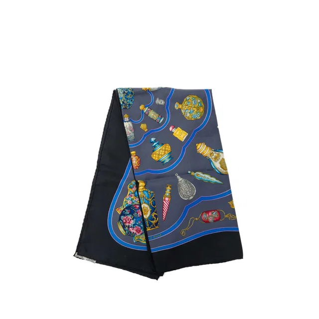 Blue Hermès Qu Importe Le Flacon Silk Scarf 90 Scarves in Blue Silk from Designer Revival