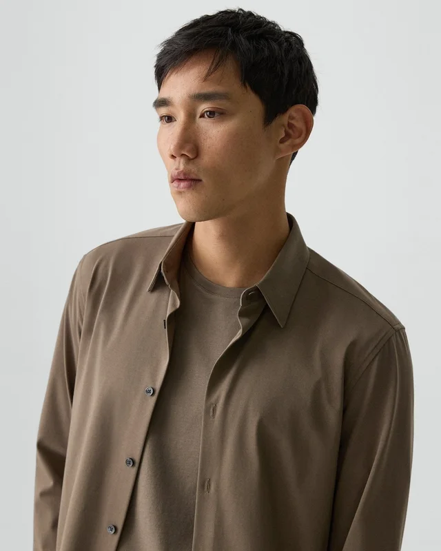 Theory Sylvain Shirt in Structure Knit in MOREL 53% Cotton, 47% Polyester, photo 12 of 14 from Theory