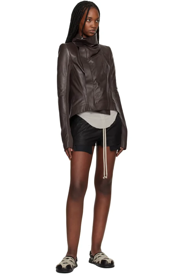Rick Owens Brown Temple Naska Leather Jacket, photo 4 of 4 from SSENSE