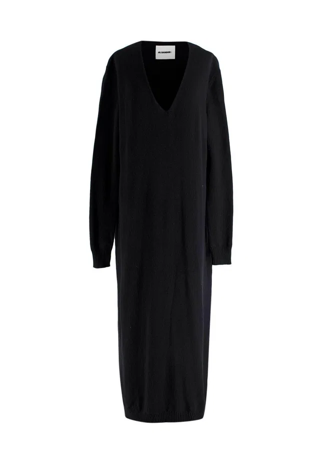 Jil Sander Black V Neck Jumper Dress in Black from HEWI