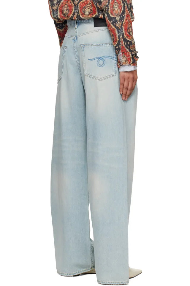 R13 Blue Wide Leg Damon Pleated Jeans, photo 3 of 4 from SSENSE