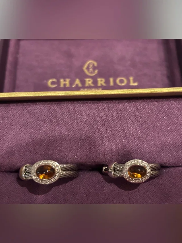 Charriol Silver Cable Earrings With Amber Stones & Diamonds in red|brown|gray|silver from Poshmark