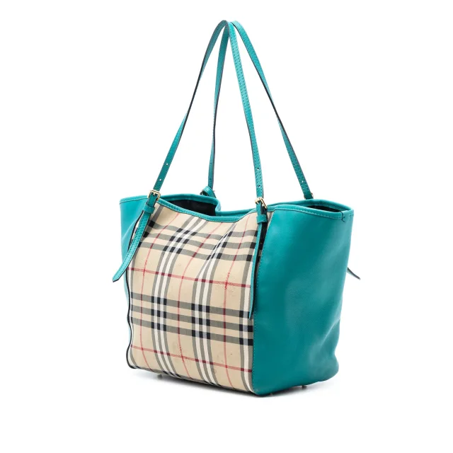 Beige Burberry Small Haymarket Check Canvas and Leather Canterbury Tote in Beige Canvas from Designer Revival, photo 2 of 6
