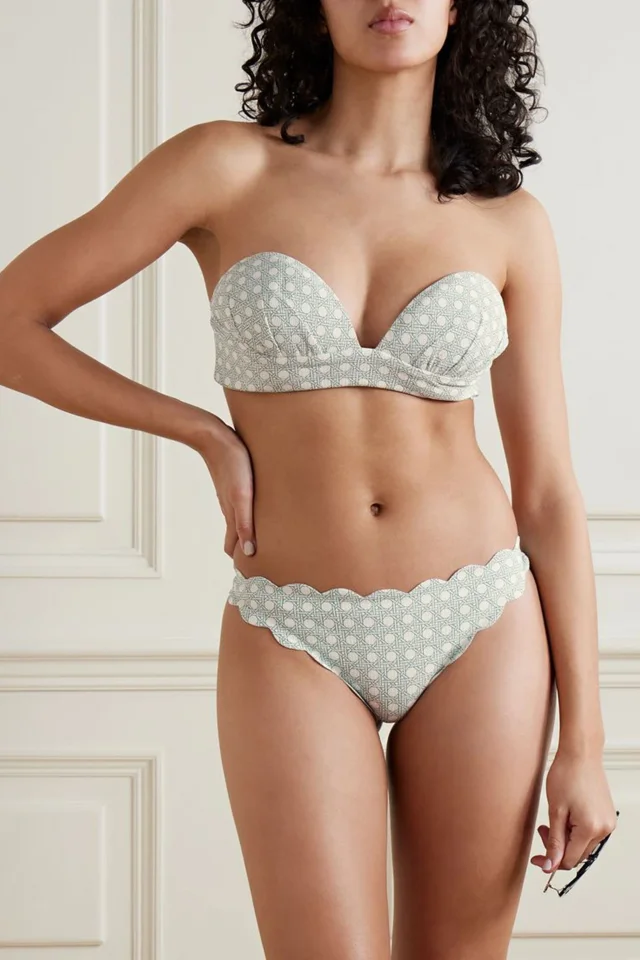 Marysia Bambole Reversible Printed Seersucker Bandeau Bikini Top in White, photo 2 of 10 from THE OUTNET