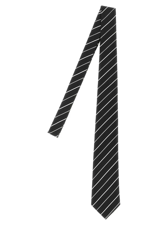 Saint Laurent Diagonal Striped Jacquard Silk Necktie — Black Neckties in Black Silk from HEWI