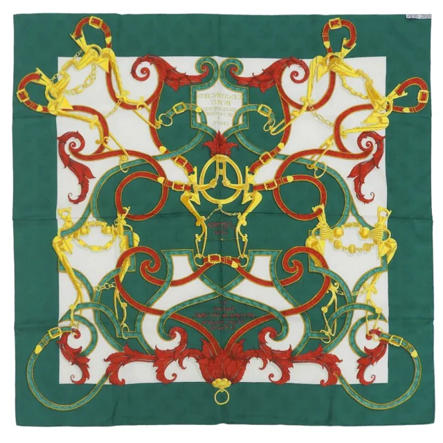 Hermès Kare 90 Linstruction du roy Patterned scarf green/white from VINTAGE QOO TOKYO, photo 10 of 10