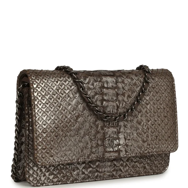 Chanel Wallet On Chain WOC Silver and Brown Aged Python Antique Silver Hardware in Brown Python from Madison Avenue Couture, photo 2 of 2