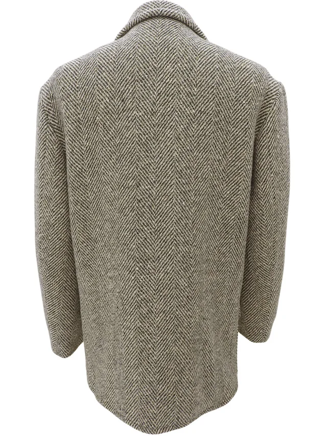 Versace Herringbone Pattern Medusa Button Coat #S Beige/Brown in Brown Wool from VINTAGE QOO TOKYO, photo 2 of 2