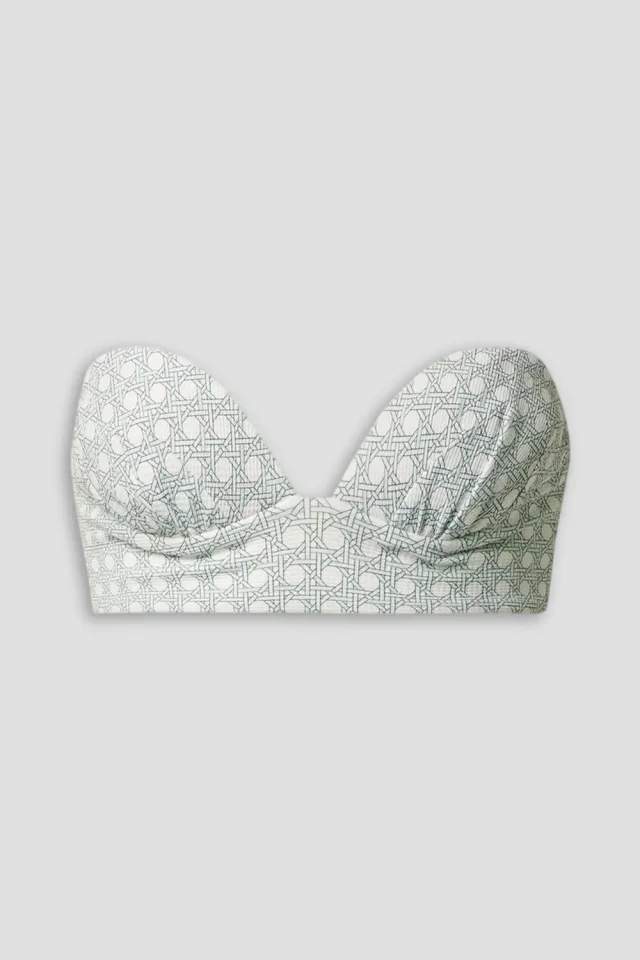 Marysia Bambole Reversible Printed Seersucker Bandeau Bikini Top in White, photo 6 of 10 from THE OUTNET