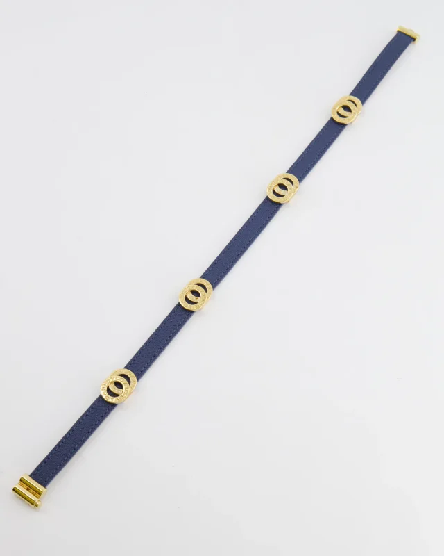 Bvlgari Choker Necklace with Gold Interlocker Logo Detail in Navy Leather from Sellier, photo 2 of 5