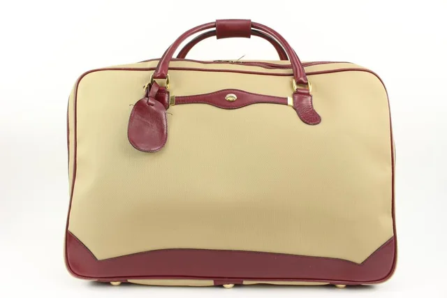 Gucci Large Beige x Burgundy Suitcase Luggage in Beige Canvas from Bagriculture