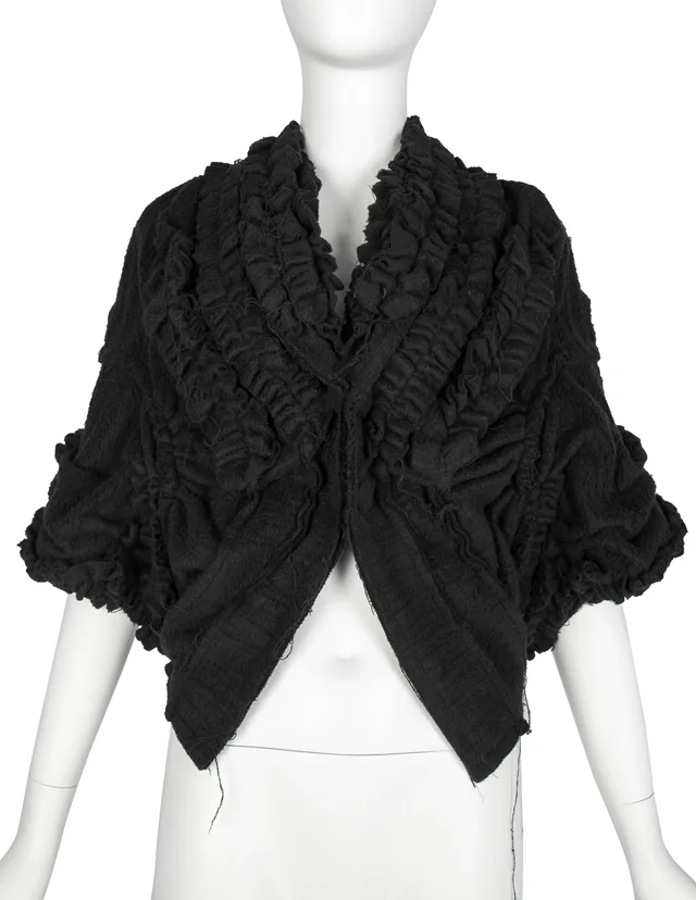 Comme des Garçons Vintage AW 2008 Black Wool Ruffle Bolero Jacket in Black Wool from Amarcord Vintage Fashion