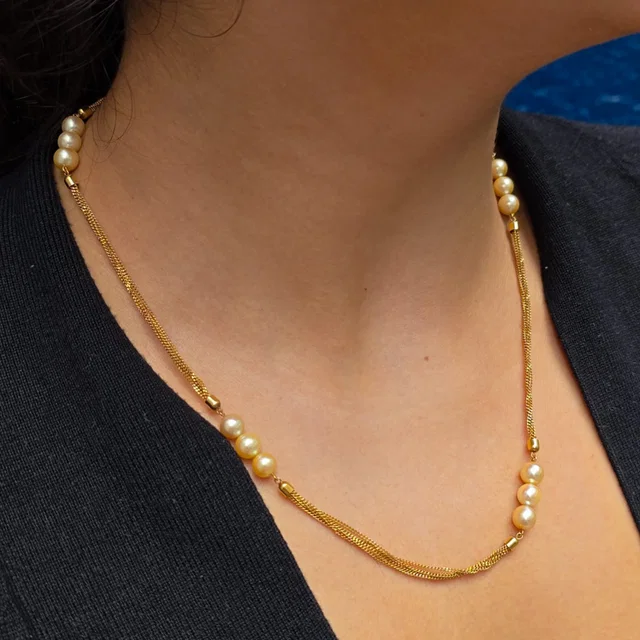 18k YG Mikimoto Pearl Necklace 50 cm 14.8 g C in Leather from Luxury Promise