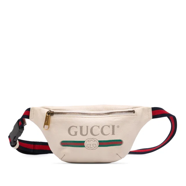 White Gucci Small Grained Calfskin Logo Belt Bag in White Caviar leather from Designer Revival