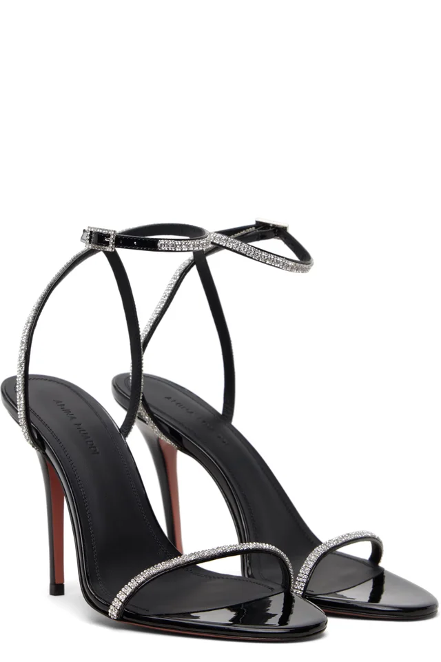 Amina Muaddi Black Diamante 105 Heeled Sandals, photo 4 of 5 from SSENSE