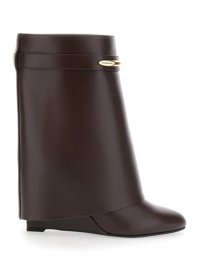 Givenchy Brown Wedge Heel Ankle Boots with Logo Plate on the Side in Leather for Women in Brown 100% Calf from Gaudenzi Boutique, photo 1 of 1