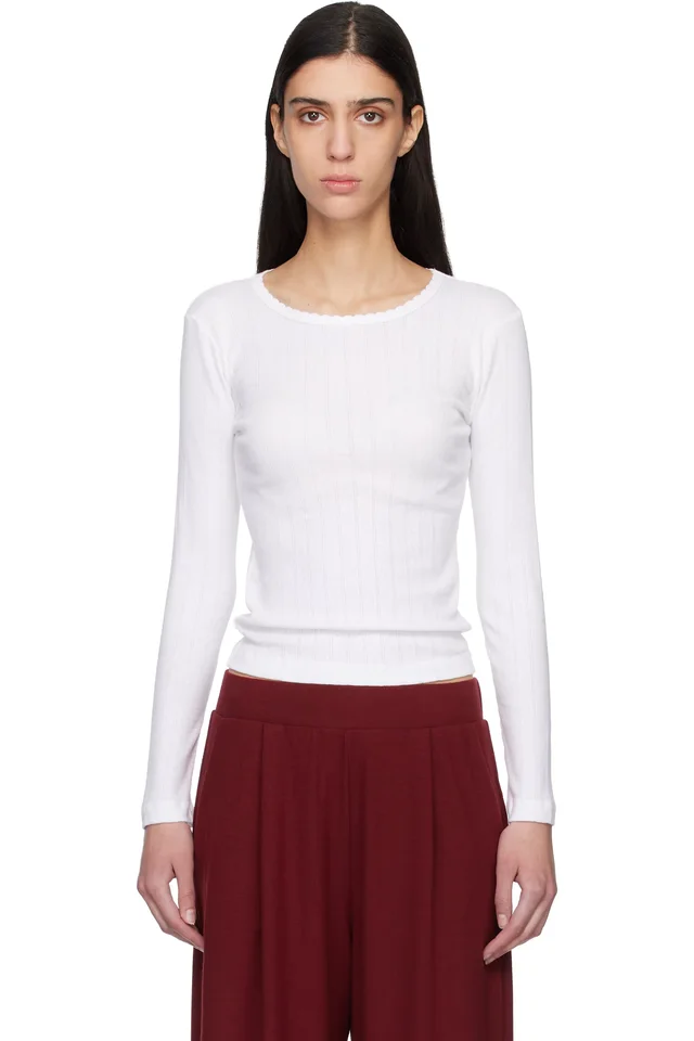 LESET White Pointelle Slim Fit Long Sleeve T-shirt, image 1 of 1 from SSENSE