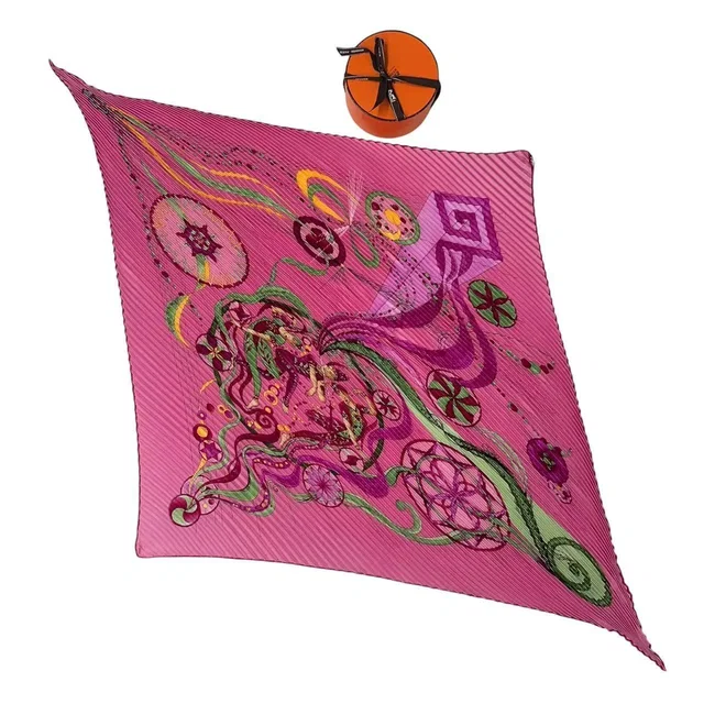 Hermès Pleated Scarf Silk la Danse du Cosmos Space Dance Pink in Pink Silk from The Reluxe