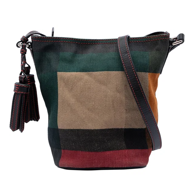 Brown Burberry Mini Mega Check Canvas Ashby Tassel Bucket Bag in Brown Canvas from Designer Revival