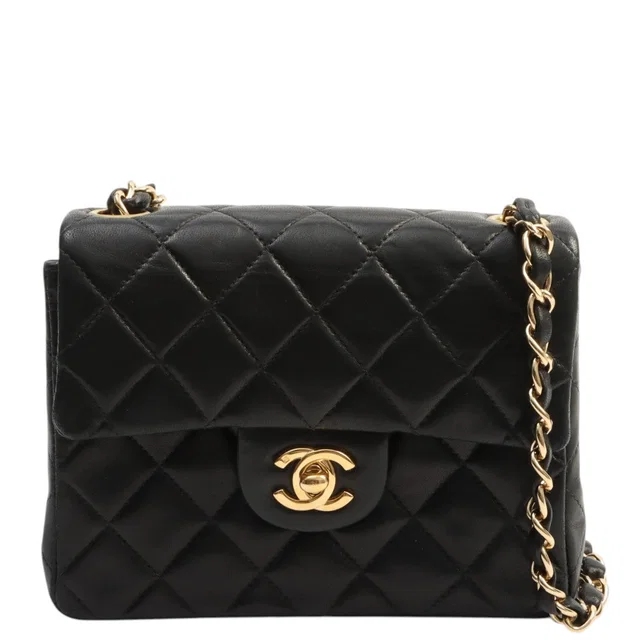 Chanel Classic Flap Chain Bag Mini, Black, circa 2001 in Black Lambskin from VINTAGE QOO TOKYO