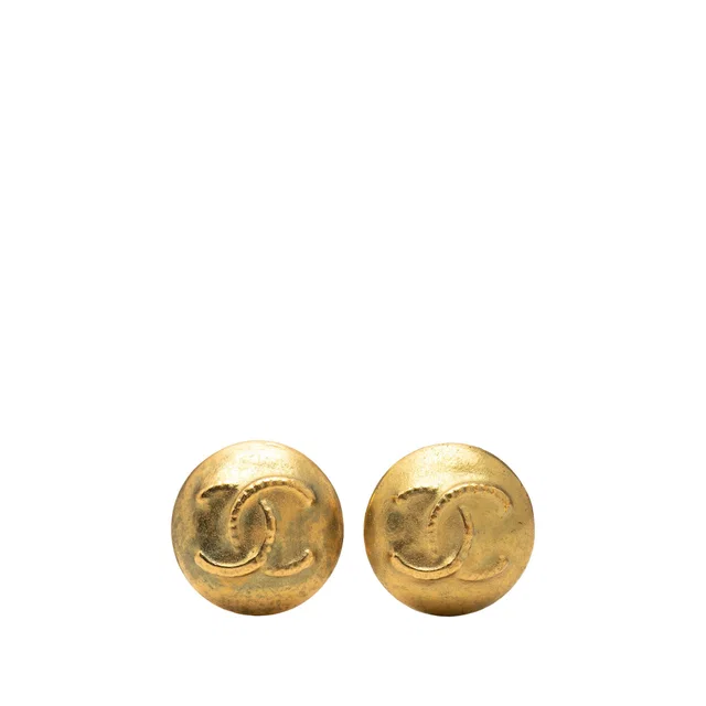 Gold Chanel CC Gold Plated Round Clip On Earrings in Gold from Designer Revival