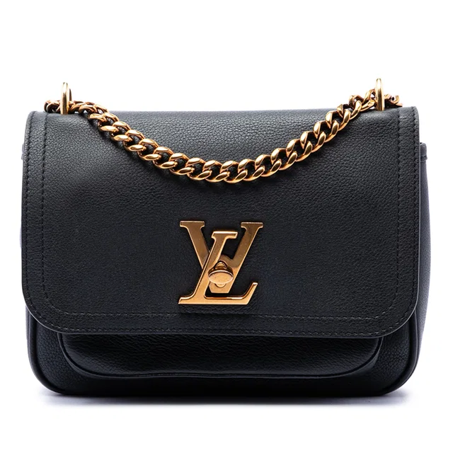 Black Louis Vuitton Calfskin Lockme Chain Shoulder Bag in Black Calfskin from Designer Revival