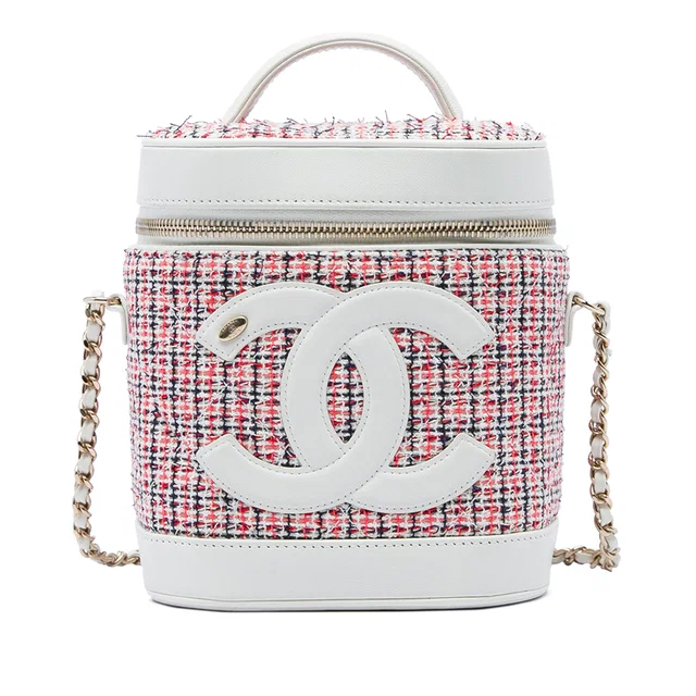 Red Chanel Tweed and Lambskin CC Vanity Case Satchel in Red Lambskin from Designer Revival