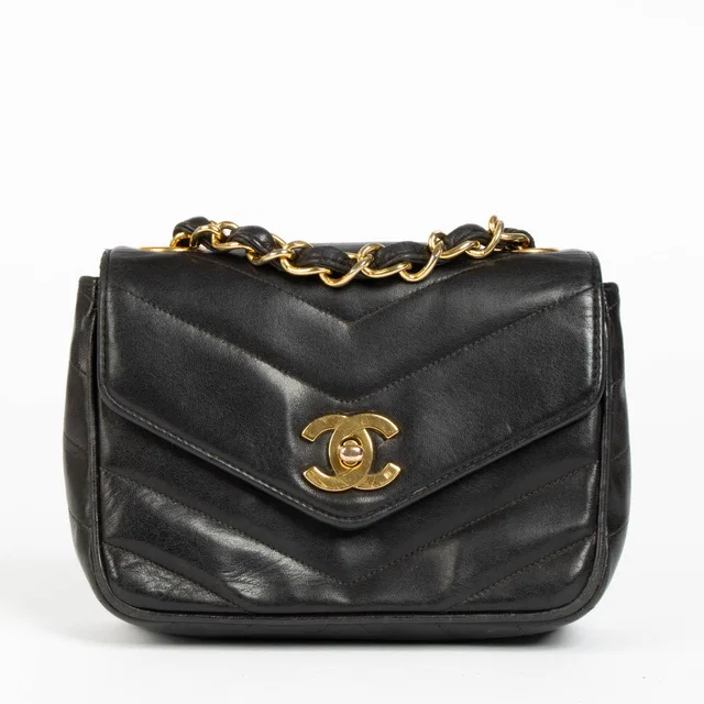 Chanel Black Lambskin Mini Chevron Flap Bag in Black Lambskin from Labellov