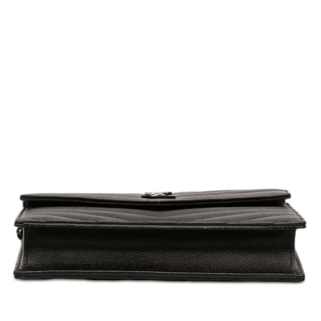 Black Saint Laurent Grain De Poudre Cassandre Monochrome Envelope Chain Wallet Crossbody Bag in Black Leather from Designer Revival, photo 2 of 2