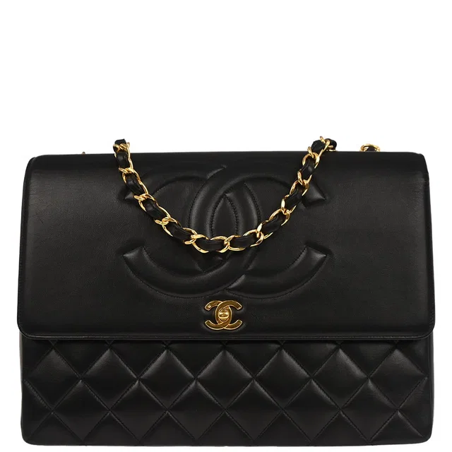 Chanel 1991-1994 Black Lambskin Maxi Classic Flap Shoulder Bag in Black Lambskin from AMORE Vintage Tokyo