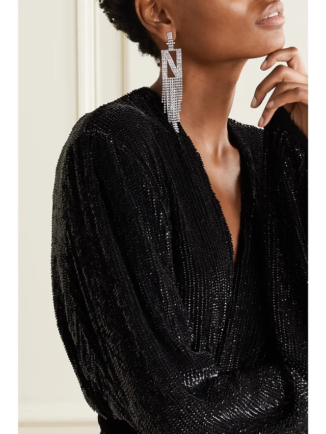 RETROFÊTE Alphabet rhodium-plated crystal single earring in Metallic, photo 2 of 2 from NET-A-PORTER (Canada)