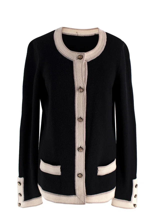 Chanel Black and Ivory Cashmere Cardigan in Black Cashmere from HEWI