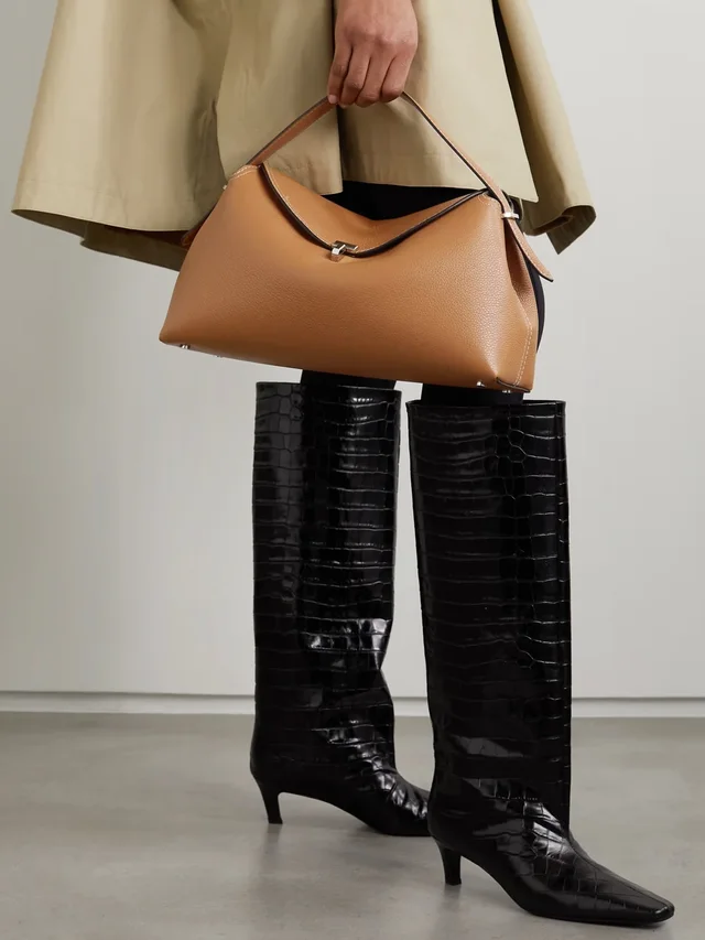 TOTEME T-Lock textured-leather shoulder bag in Beige, photo 2 of 2 from NET-A-PORTER (Canada)