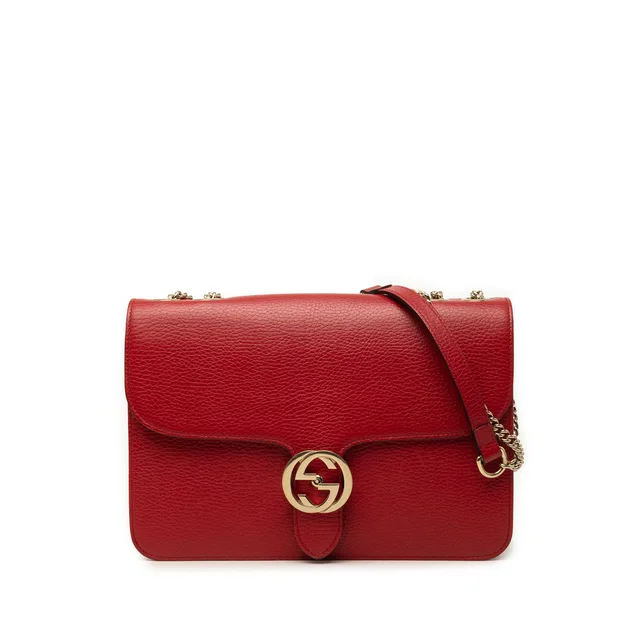 Red Gucci Medium Dollar Calfskin Interlocking G Crossbody in Red Calfskin from Designer Revival