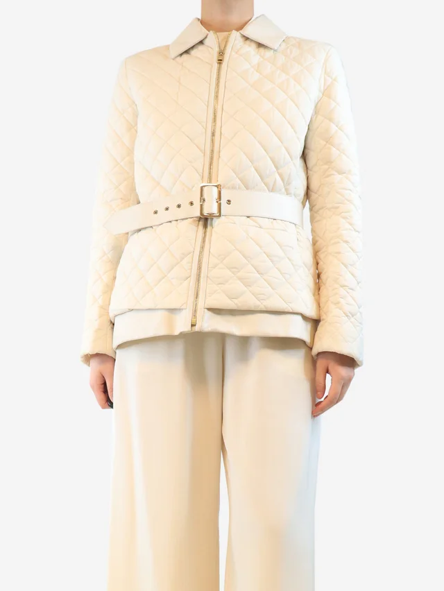 Ferragamo Cream quilted jacket - size UK 16 in White Nylon from Sign of the Times
